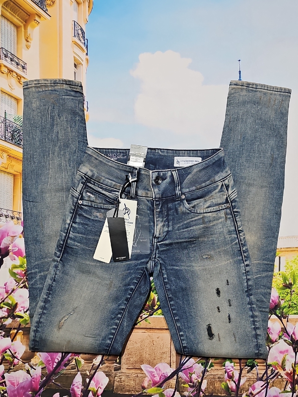 G-Star Restored Denim Distressed Skinny Jeans Midge‎ Size 24 NWT